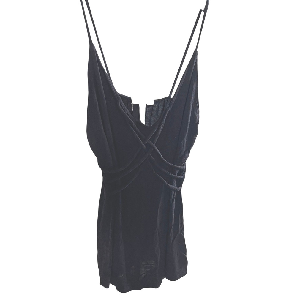 Mikey & Joey Strappy Lattice Front Tank Top Womens Large Black Camisole Layering - Picture 2 of 7